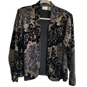 Chico’s Velvet Burnout Blazer Jacket Sz L Open Front Textured Whimsigoth Chic